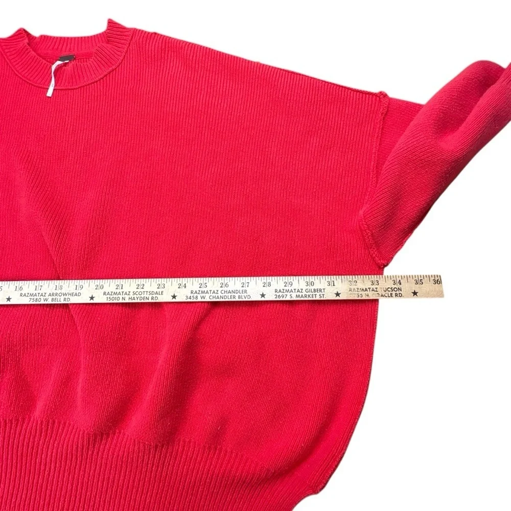 Free People M Very Oversized Red Ribbed Knit Sweater Dole man Sleeve